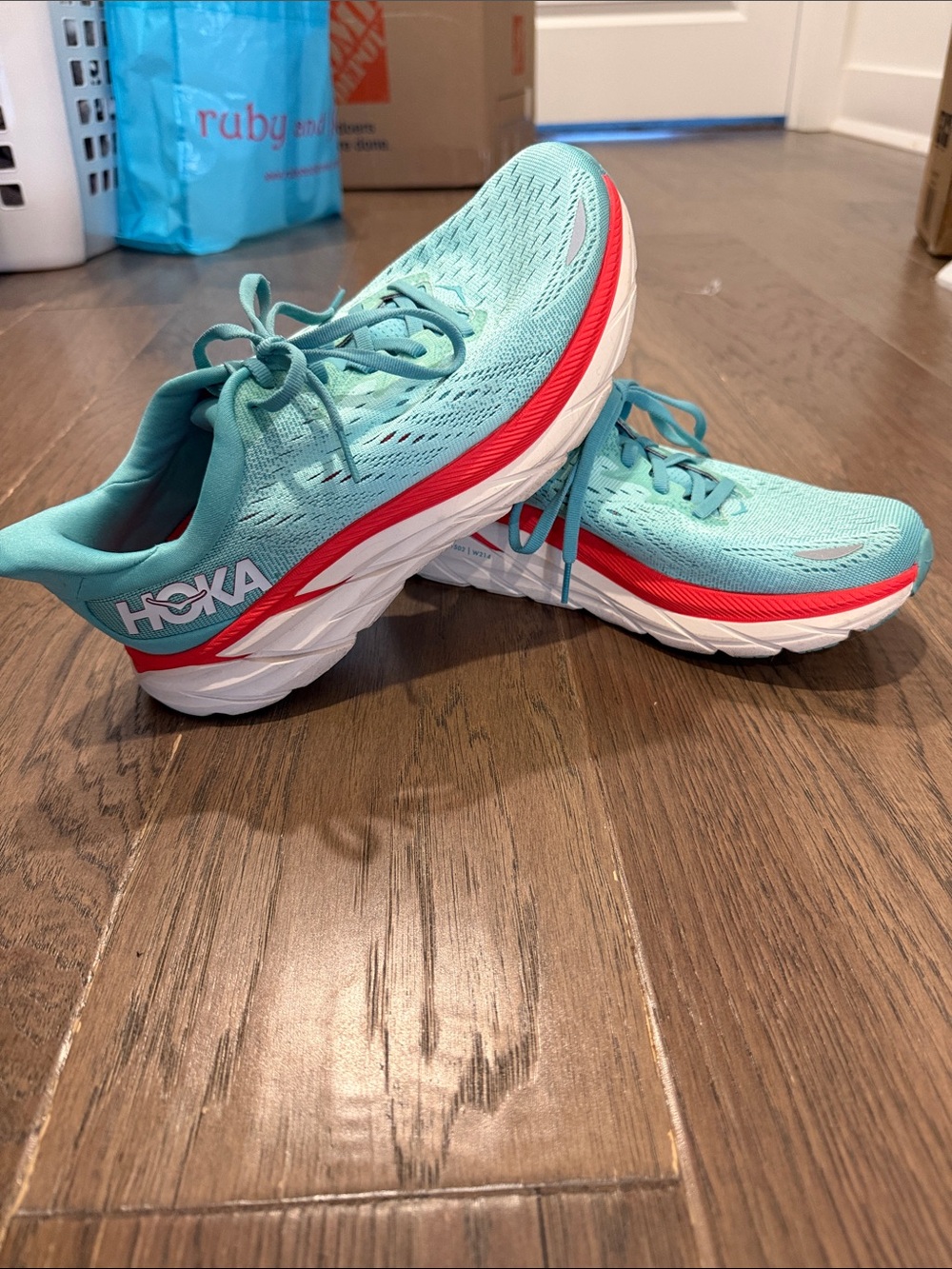 Hoka Women's Aqua Running Shoes with Coral Accents